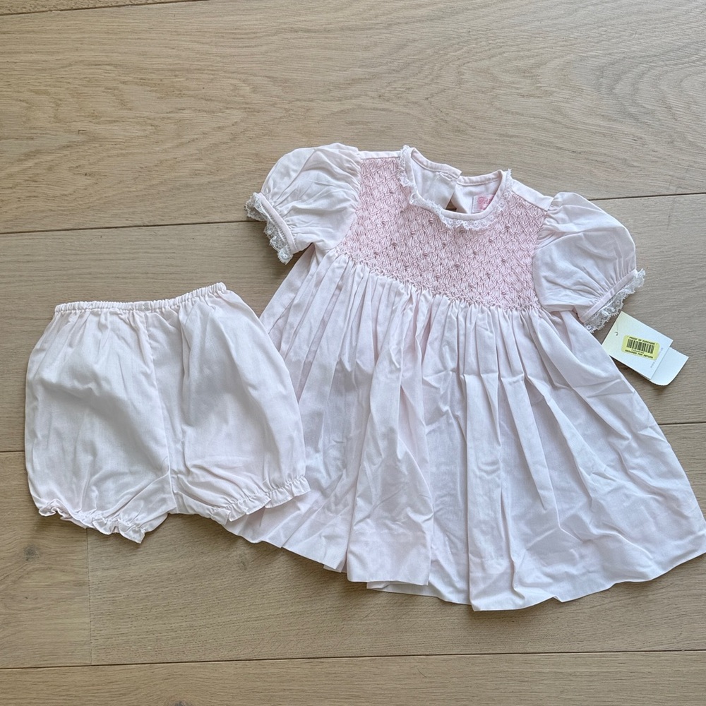NWT 6 months- Pink Smocked Baby Dress with Bloomers